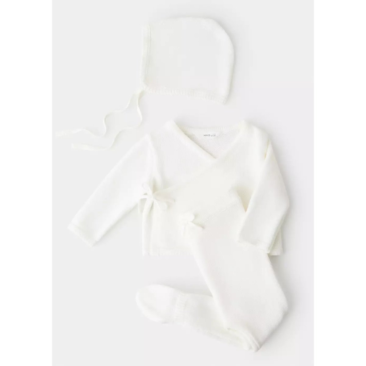 Cardigan en maille croisé blanc cassé, MANGO BABY