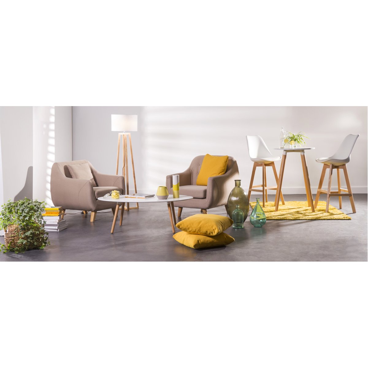 Tabourets de bar design blanc et bois H65 cm (lot de 2) PAULINE blanc, MILIBOO
