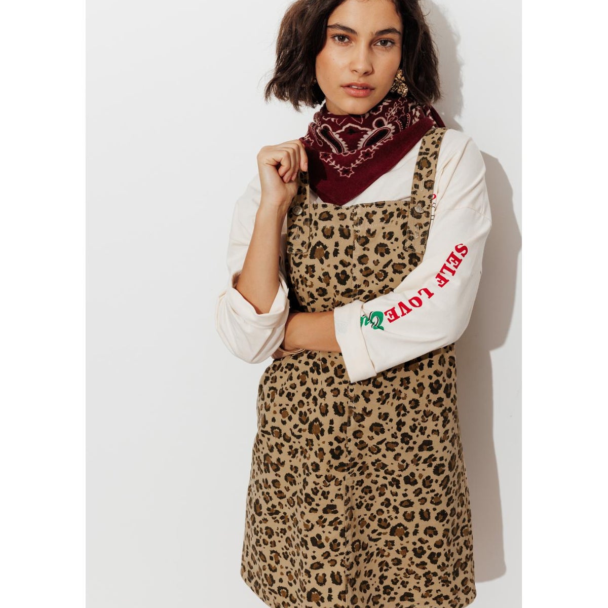 Robe-salopette léopard imprimé kaki, PROMOD