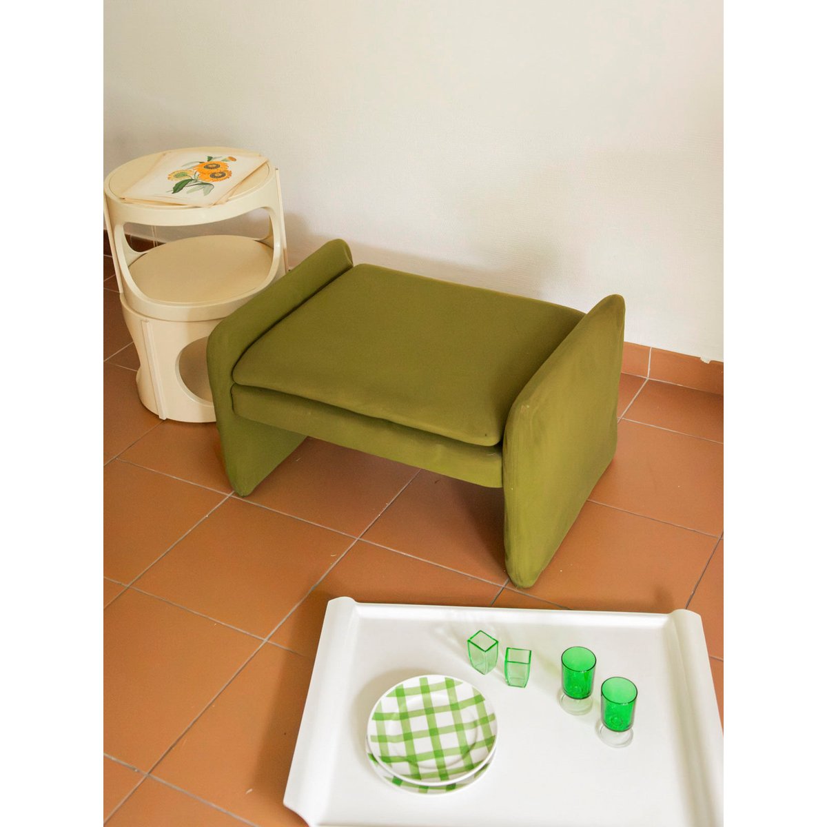 Table basse ottoman multifonctionnelle Donna N°1603 - Bon état vert, DEBONGOUT