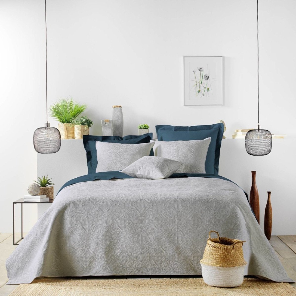 Couvre-lit 2 personnes matelassé microfibre Romane coloris gris gris, DECORATIE