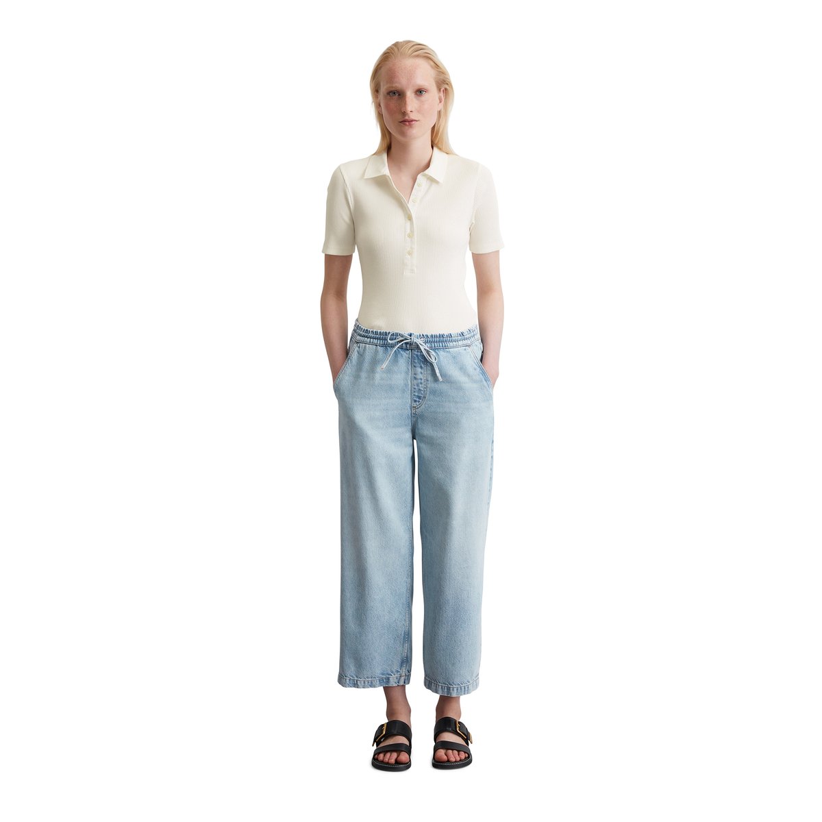Pantalon fluide wide en mélange TENCEL™ Lyocell bleu clair, MARC O'POLO