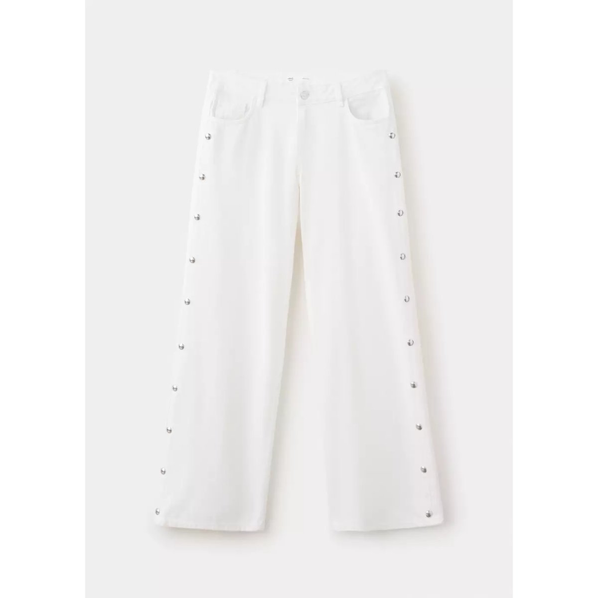 Jean taille basse à clous blanc cassé, MANGO TEEN
