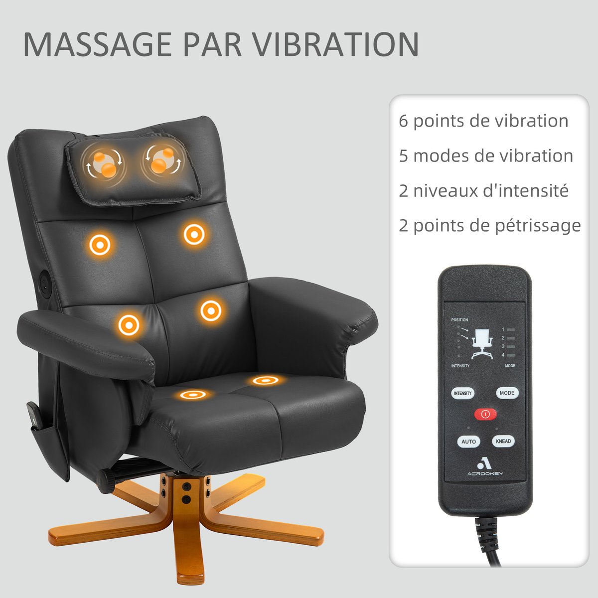 Ensemble fauteuil de massage inclinable avec noir, HOMCOM