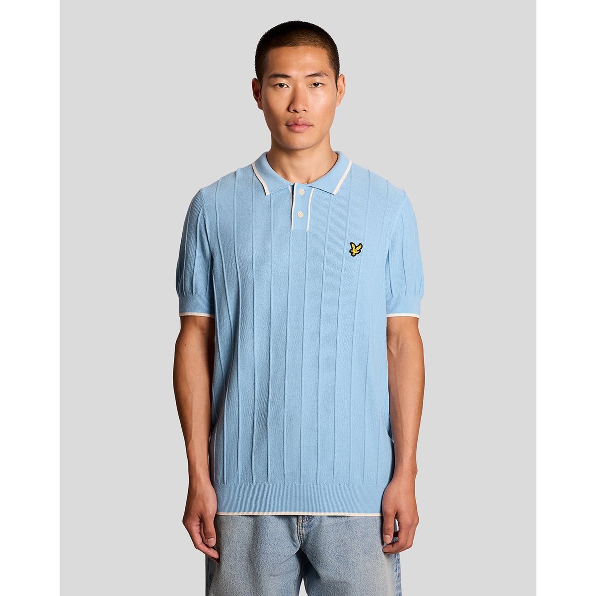 Polo à liserés contrastés en piqué en maille bleu craie, LYLE & SCOTT