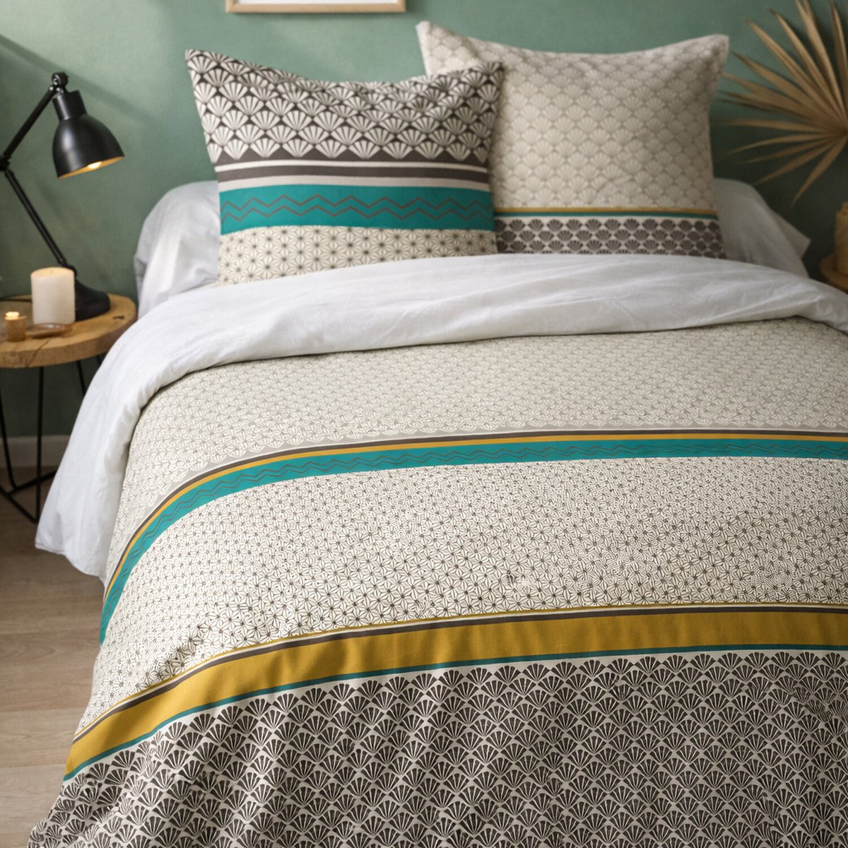 Parure housse de couette imprimée coton, Loxa nude, C DESIGN HOME TEXTILE