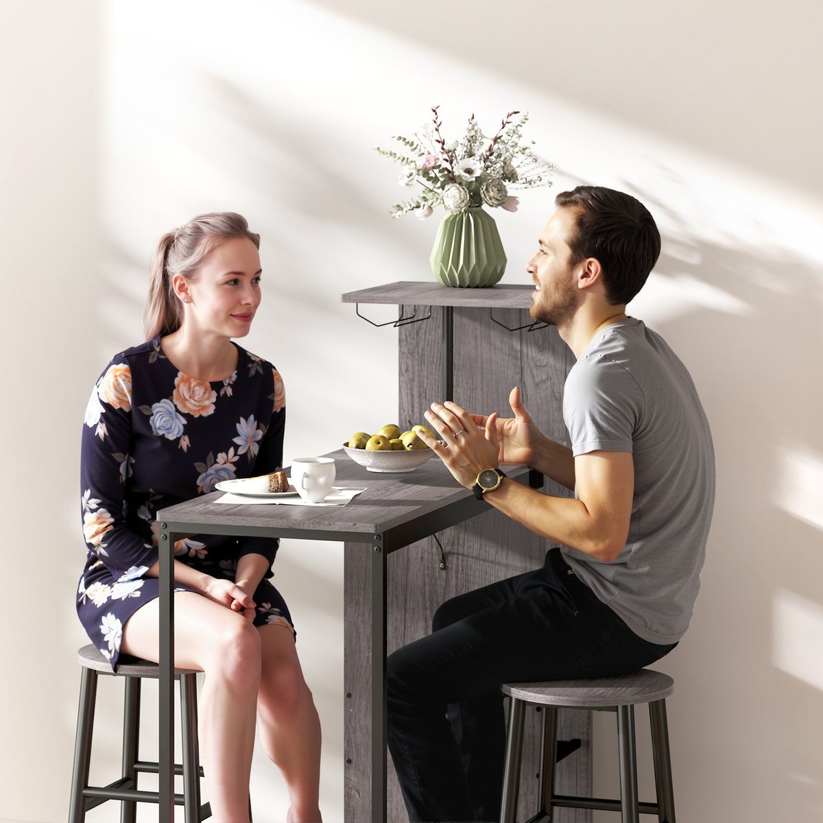 Ensemble de table de bar MDF Bois naturel bois naturel, noir, HOMCOM