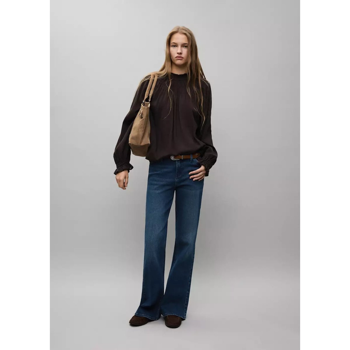 Blouse avec empiècement froncé marron, MANGO TEEN