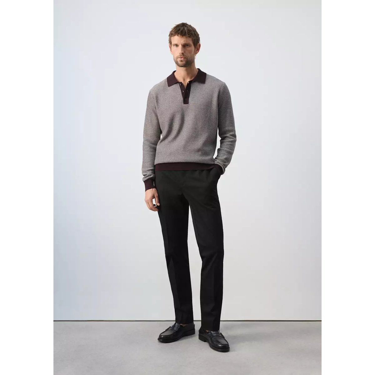 Pull polo 100 % coton maille fine grenat, MANGO MAN