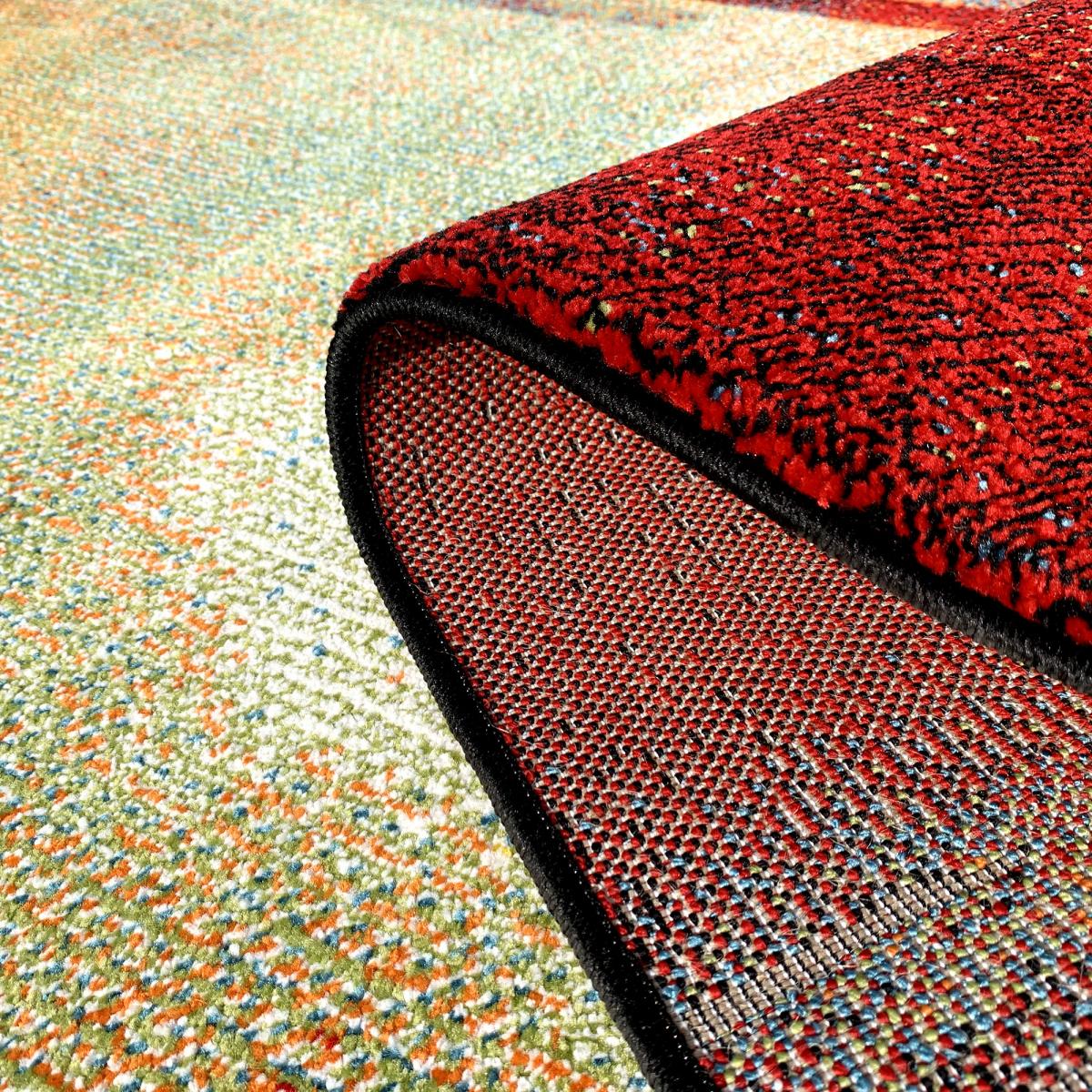 Tapis chambre tissé motif abstrait TABOR rouge, vert, jaune, multicolore, UN AMOUR DE TAPIS