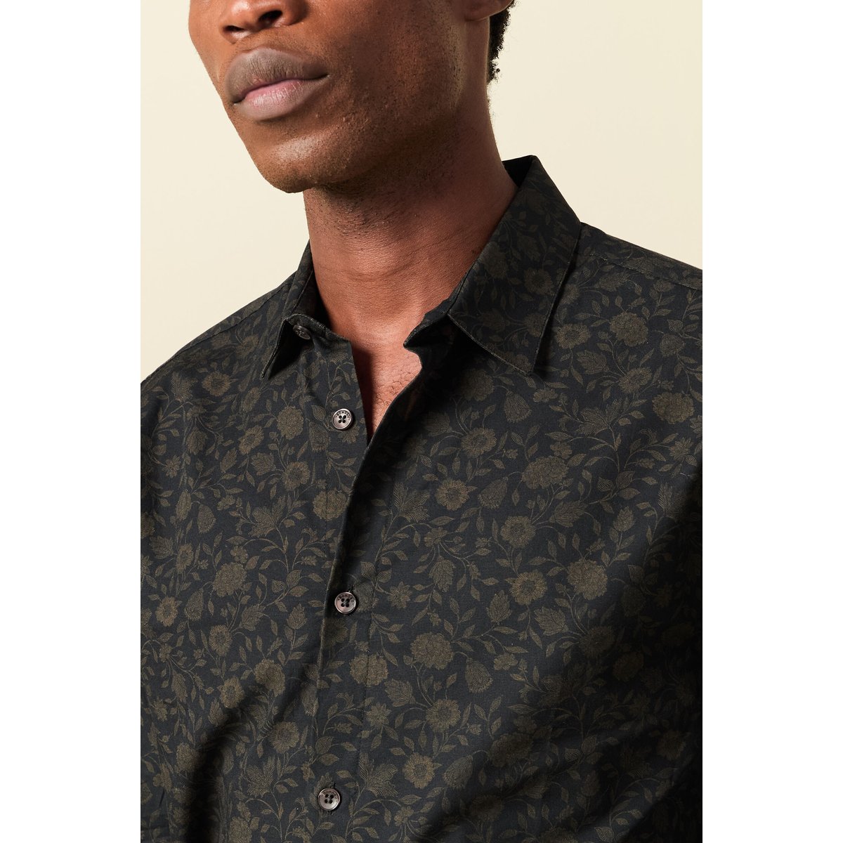 Chemise manches longues en coton noir, BONOBO