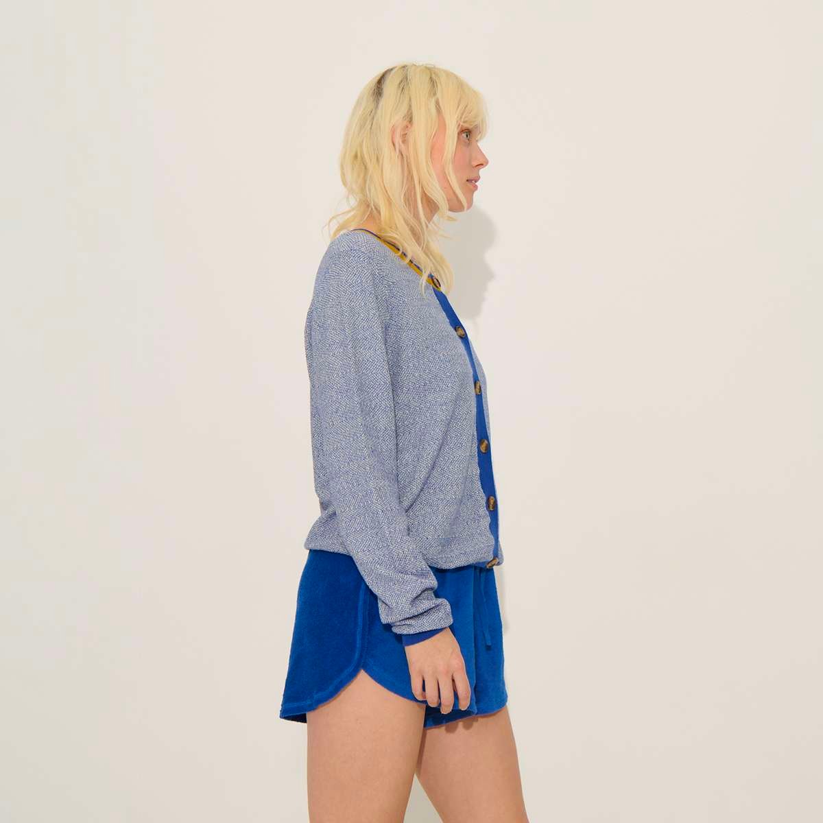 Gilet manches longues en coton et lin JAMIE ivoire-marine, BENSIMON