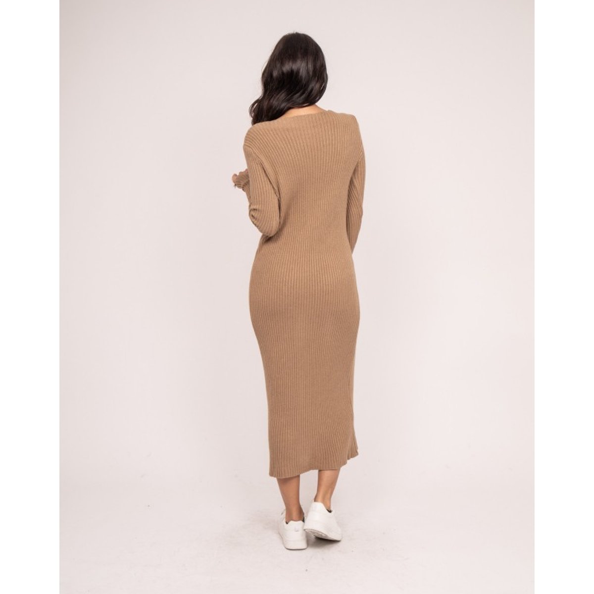 Robe Longue Maille Côtelée Iverny beige, DONA LISA