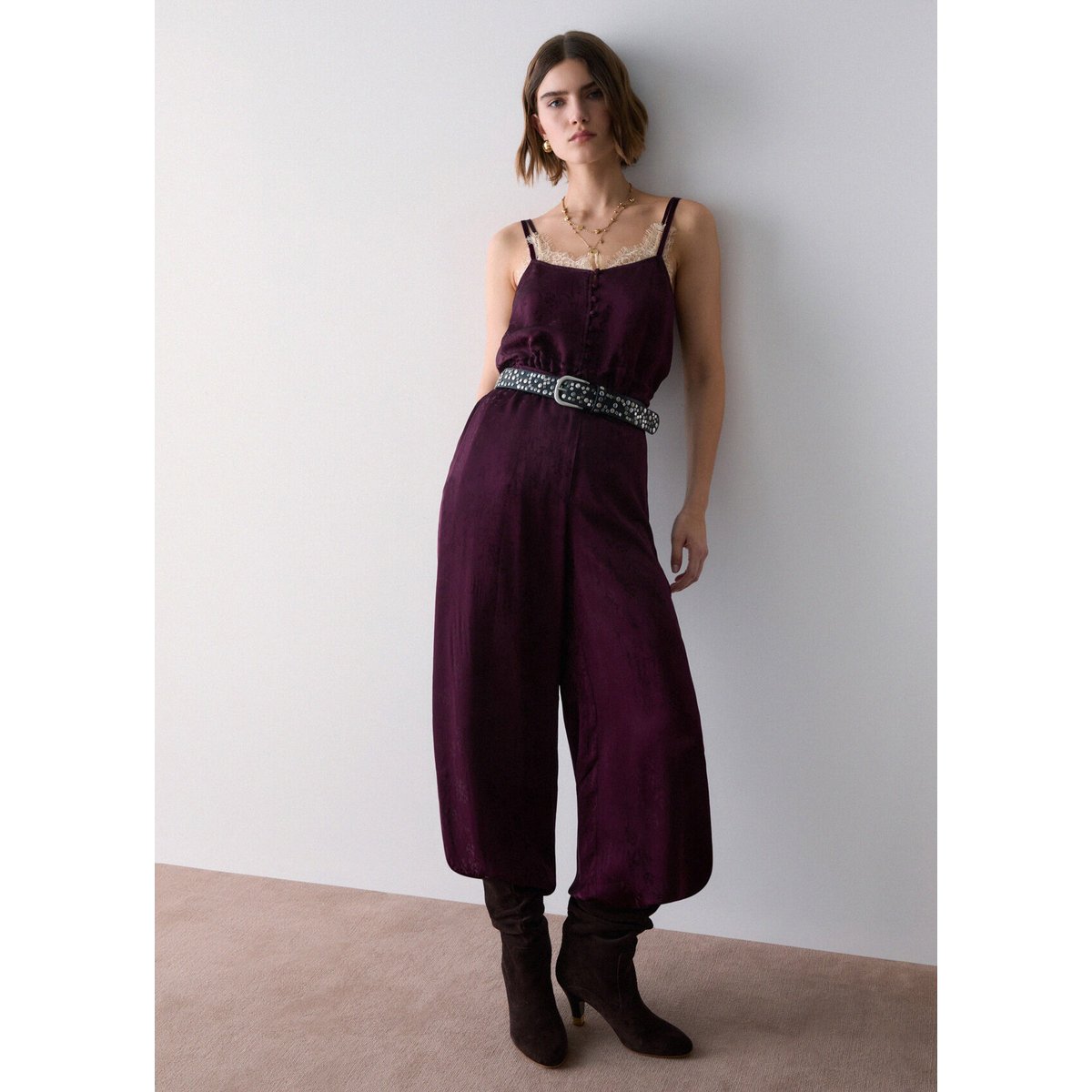 Top de lingerie en satin jacquard aubergine, LIU JO