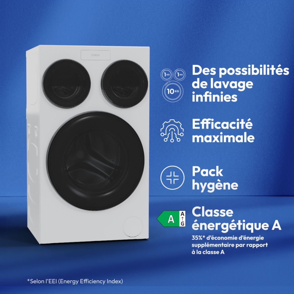 Lave linge hublot MQD 410CBL9-47 Multiwash 3 tambours blanc, CANDY