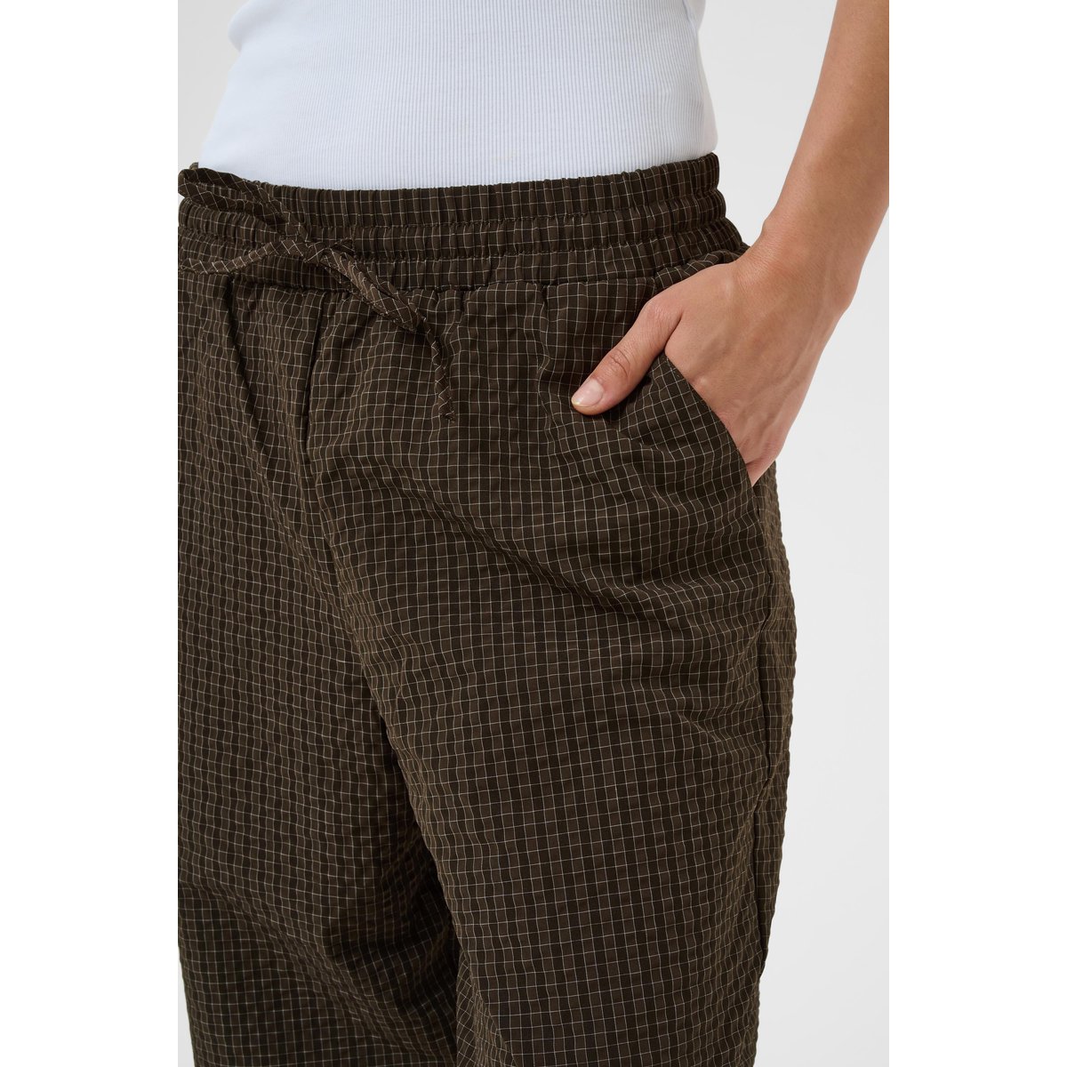 Pantalon casual marron coffee bean mini check, KAFFE
