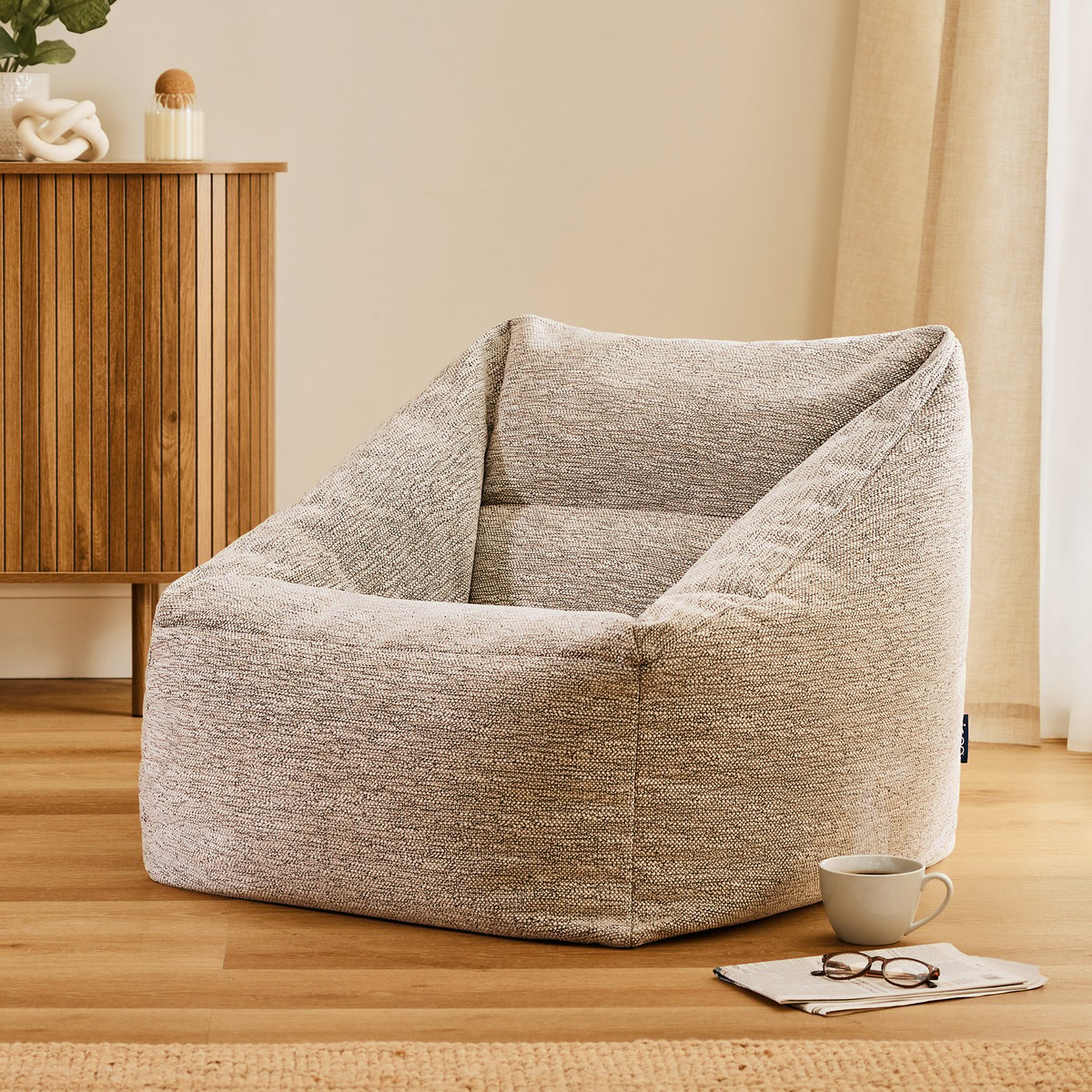 Pouf fauteuil salon en tissu tissé Oeko-Tex® - NATALIA naturel beige, ICON