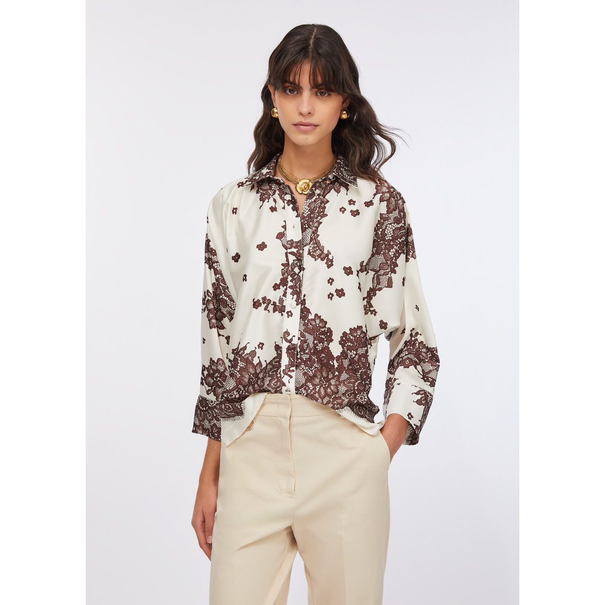 Chemise en sergé imprimé marron, LIU JO