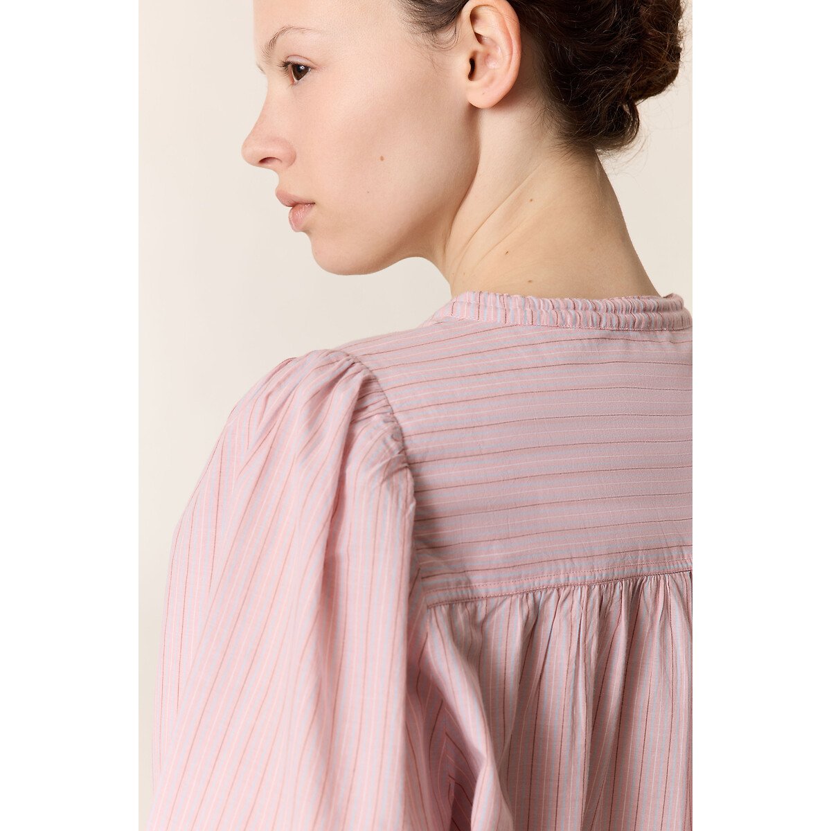 Blouse rayée col rond manches longues, CEM rose, LEON & HARPER