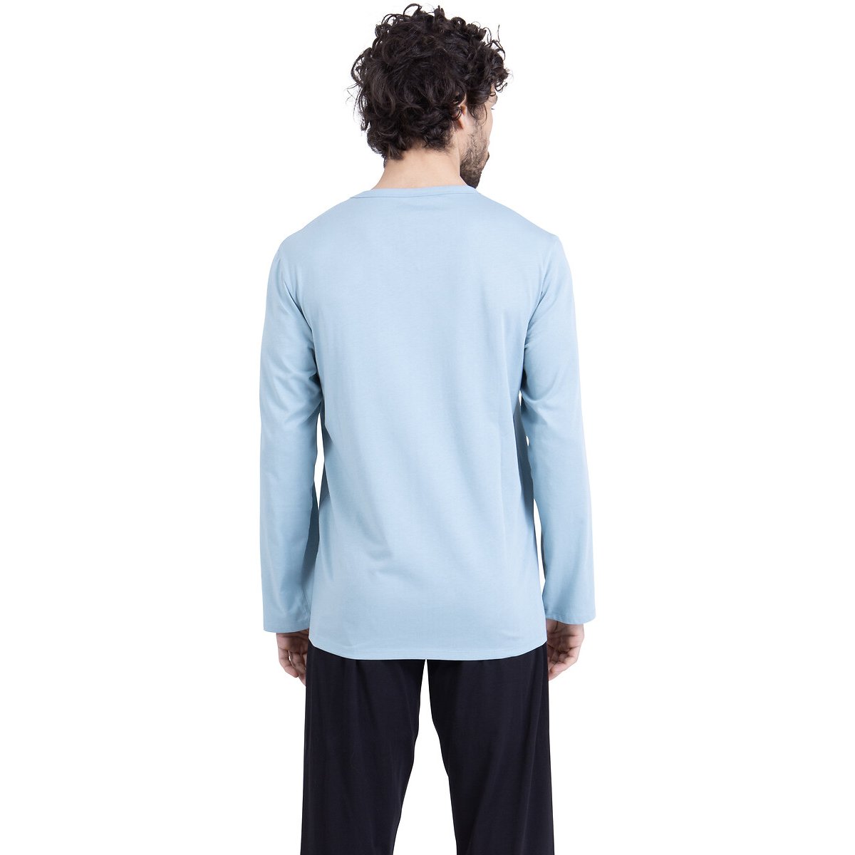 Pigiama lungo in cotone, maglia stampata turchese/nero , ATHENA