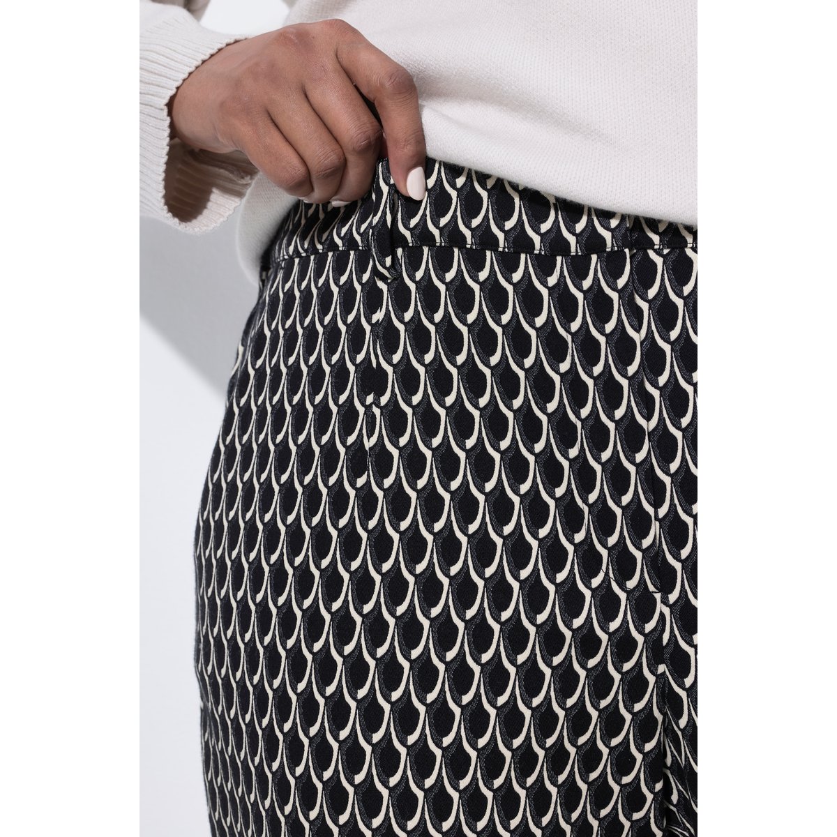 Pantalon Jacquard motif graphique noir, ULLA POPKEN
