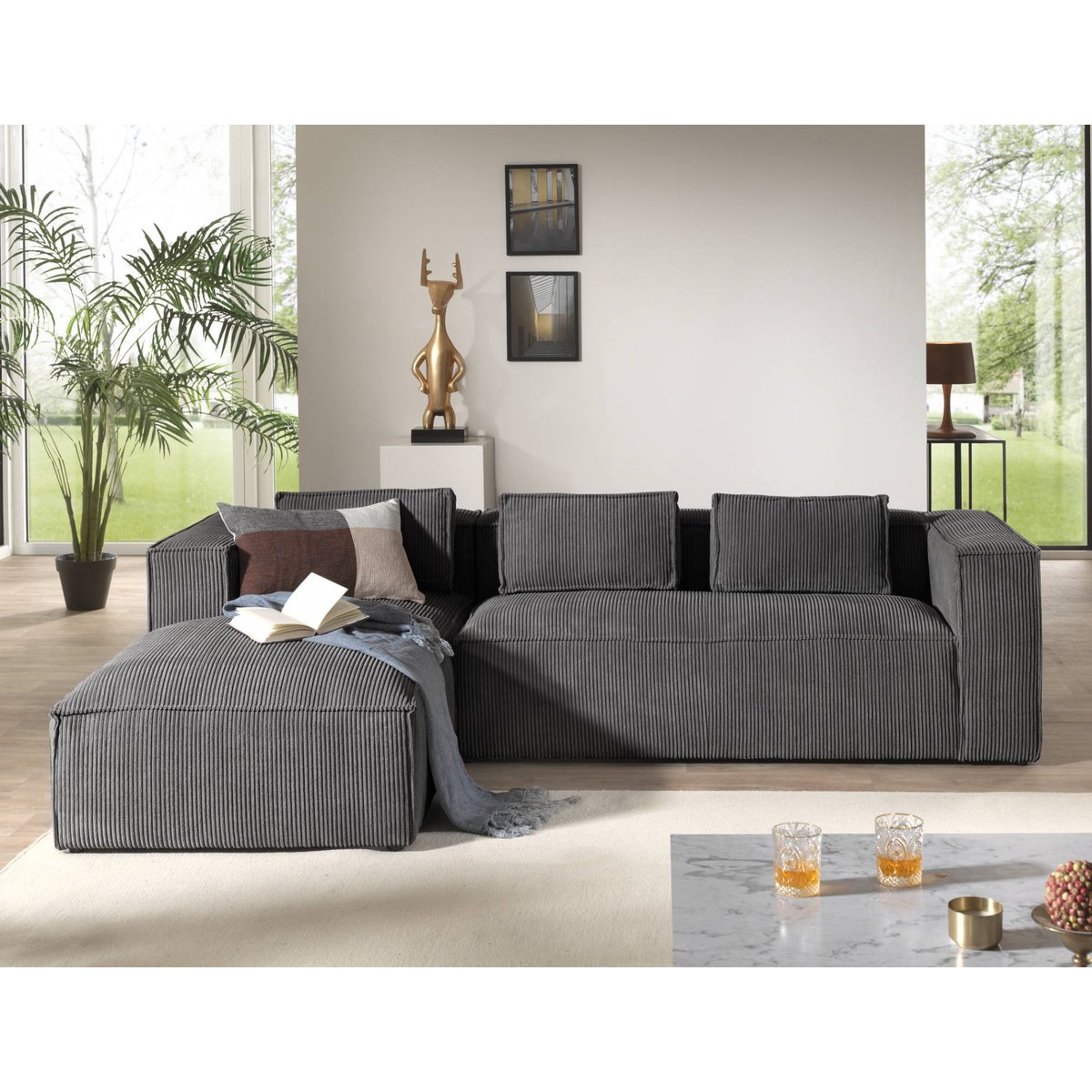 Canapé d'Angle gauche 4 places - STELLA gris foncé, BEST MOBILIER