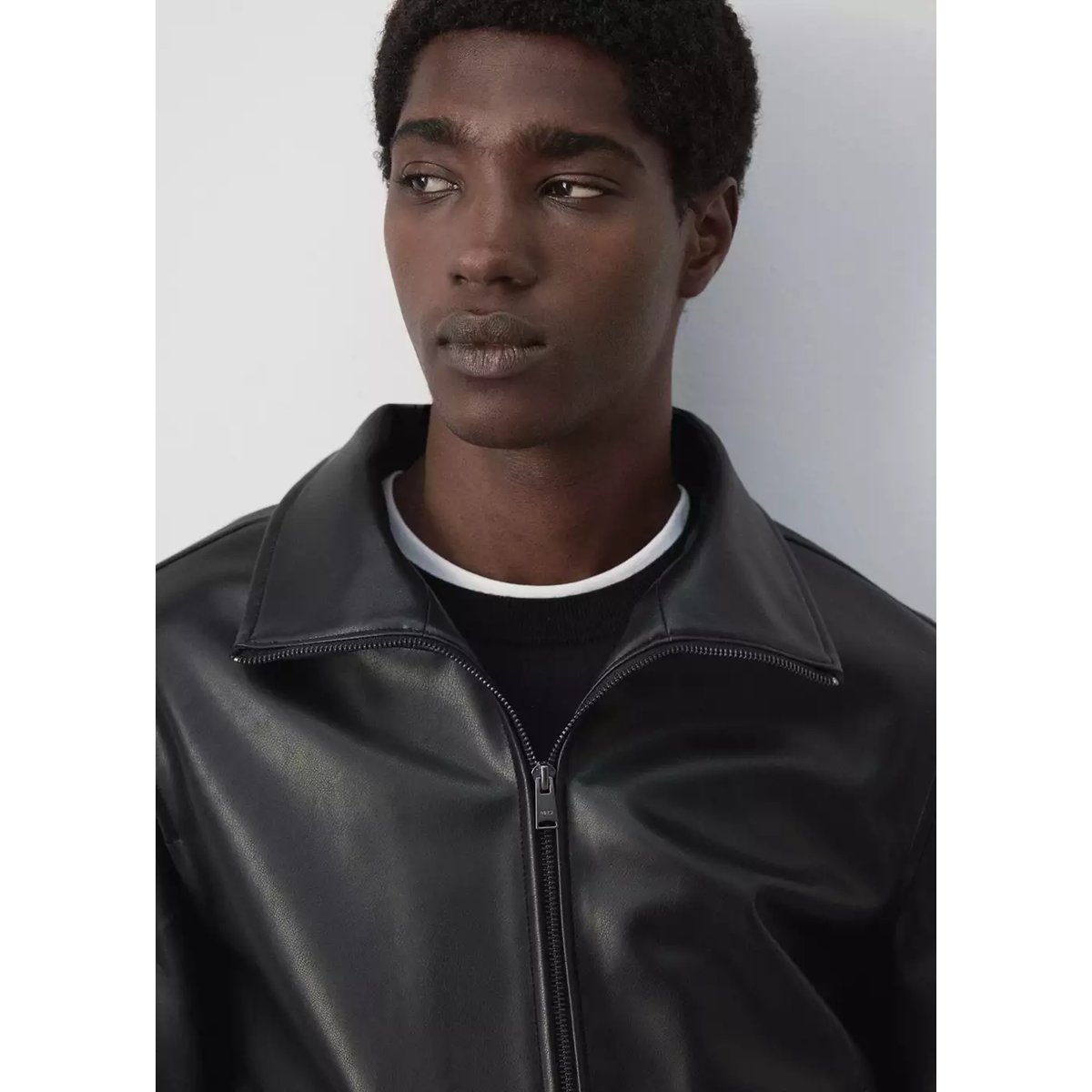 Blouson simili-cuir fermeture Éclair noir, MANGO MAN