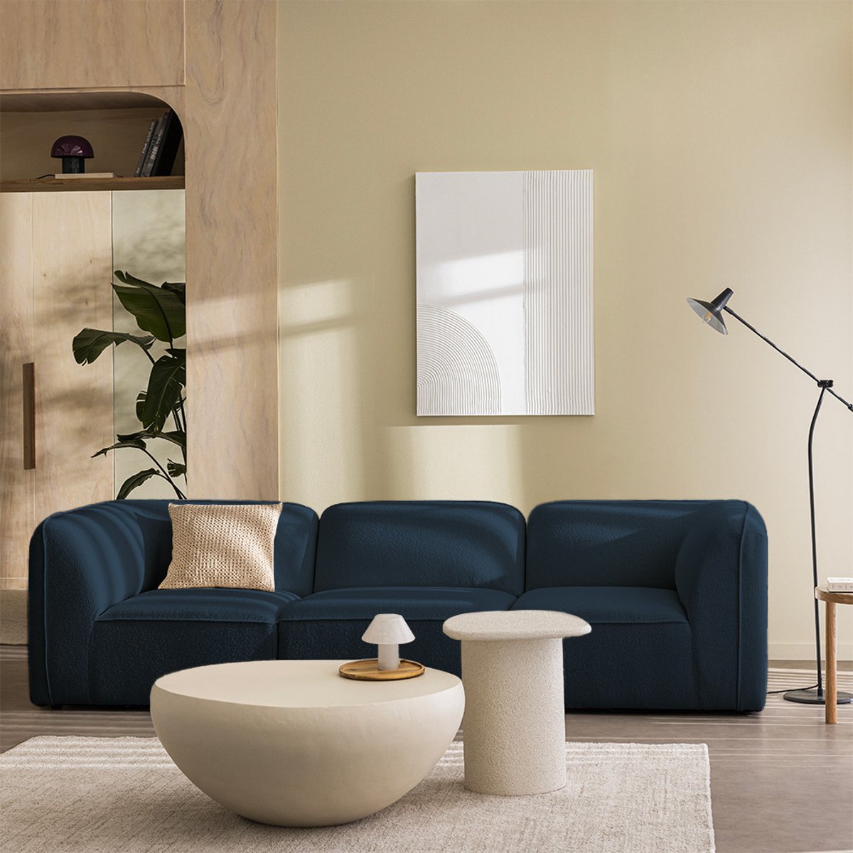 Angle réversible pour canapé modulable en tissu bouclette- NOOR bleu marine, DRAWER