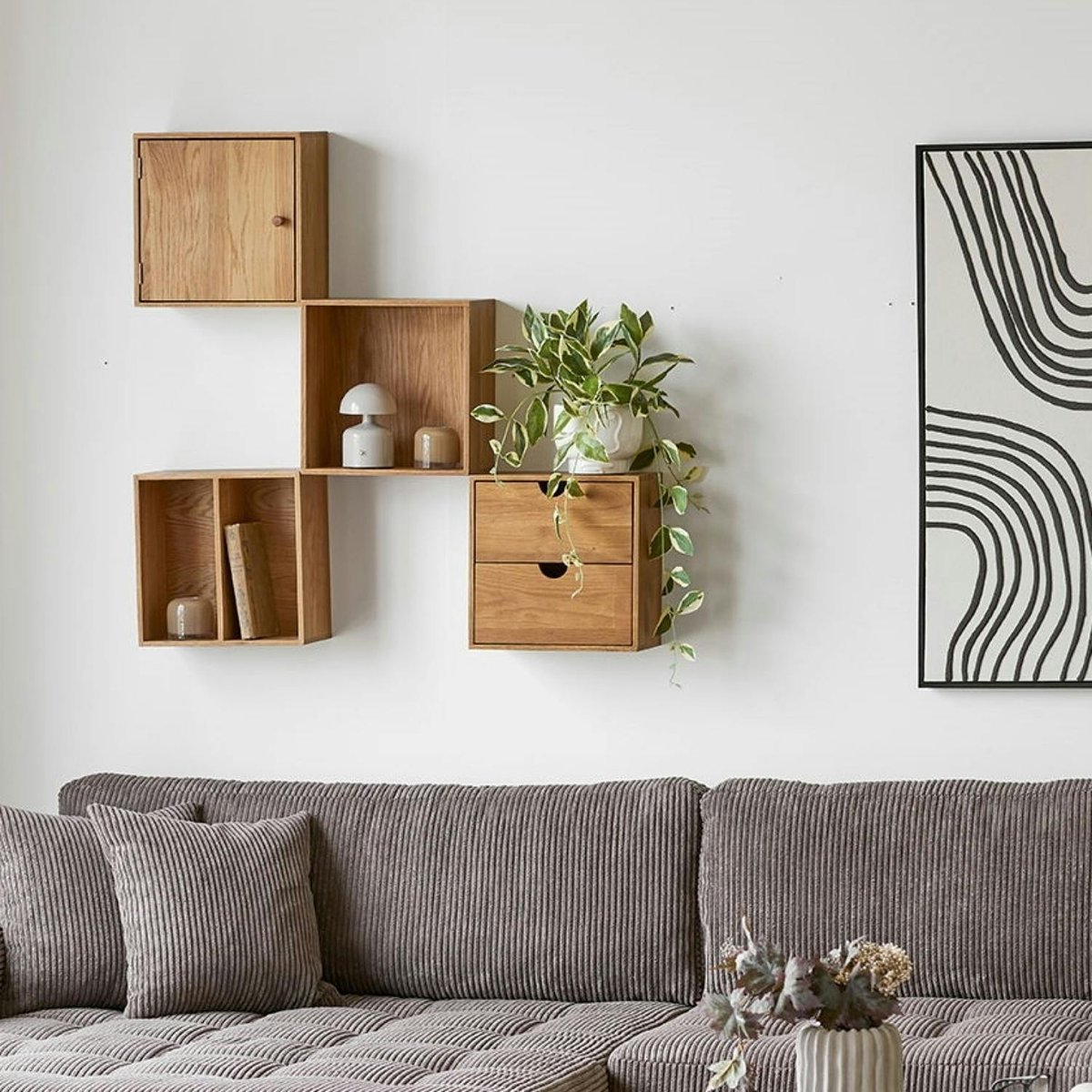 Etagère cube murale en bois de chêne 30 cm VARDE bois naturel, PIER IMPORT