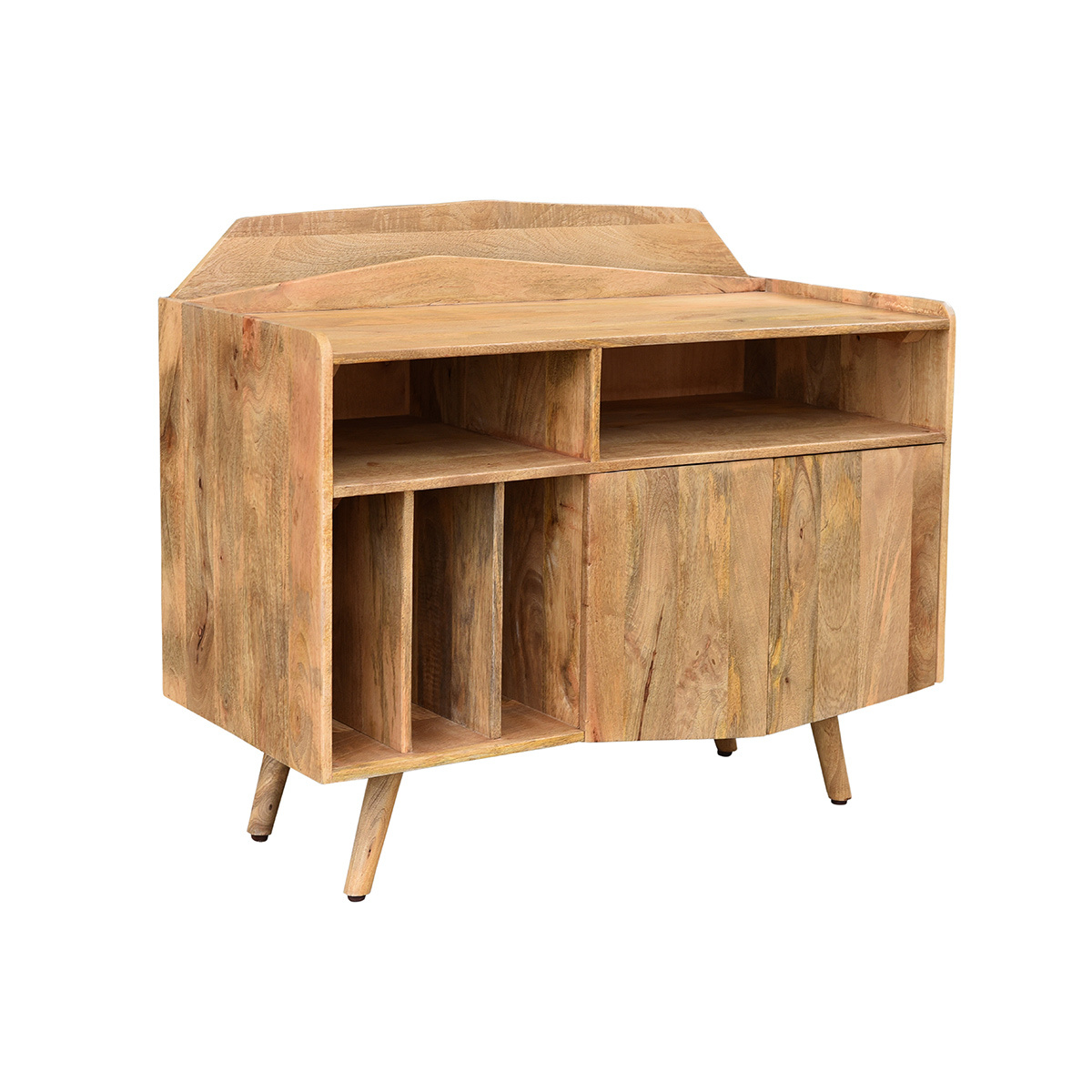 Buffet meuble de rangement vinyles en bois manguier massif L105 cm MATAHARI bois brut, MILIBOO