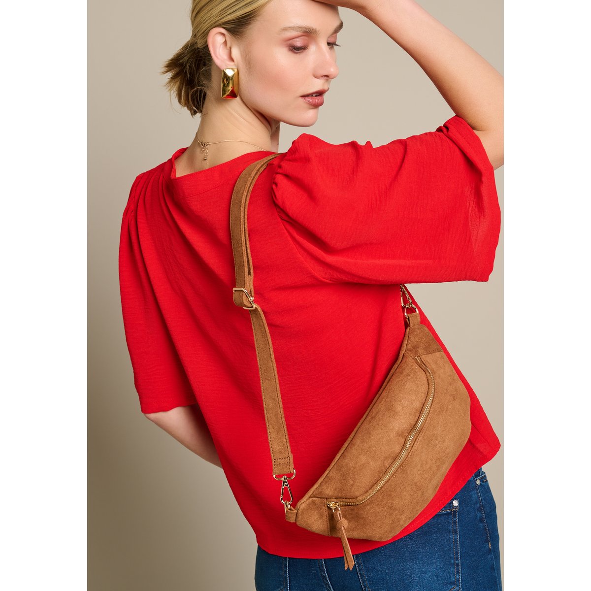 Sac banane suedine caramel, LOLALIZA