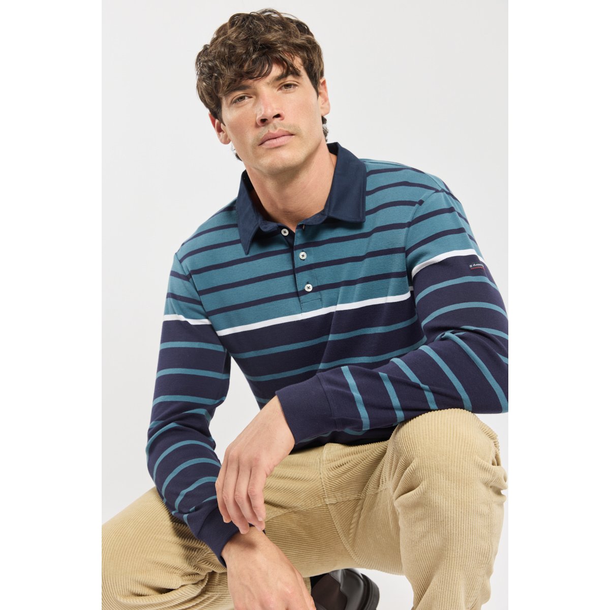 Polon manches longues - coton navire/teal/blanc, ARMOR-LUX