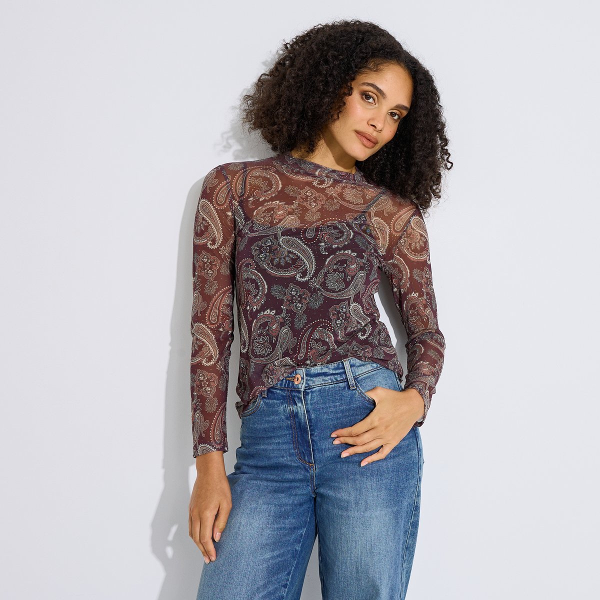 T-shirt voile imprimé cachemire rose violet, GRAIN DE MALICE