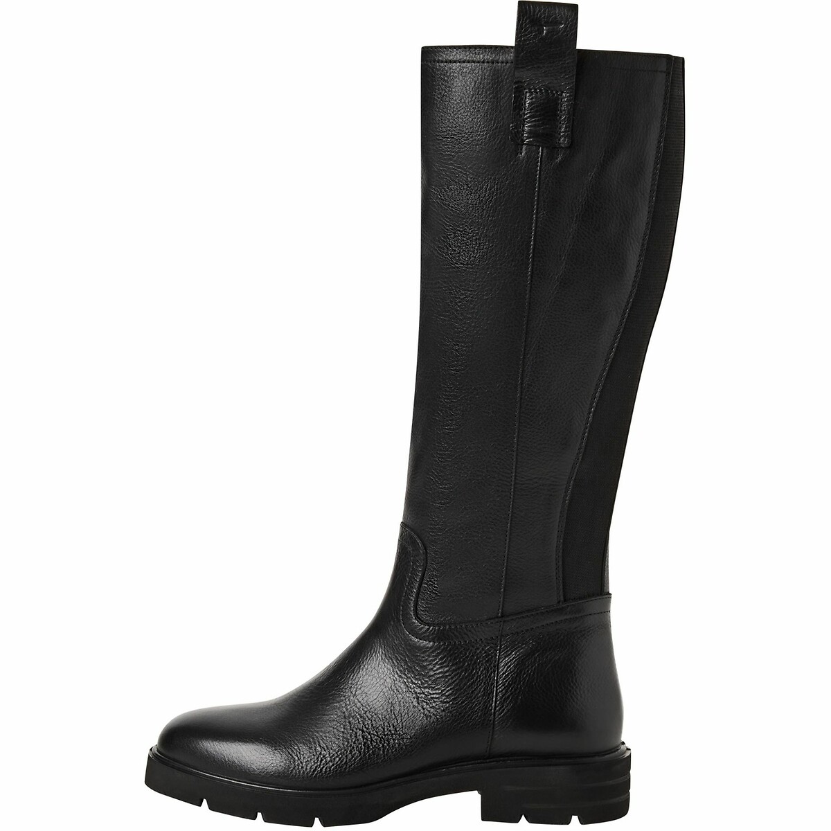 Leather Flat Calf Boots black, TAMARIS
