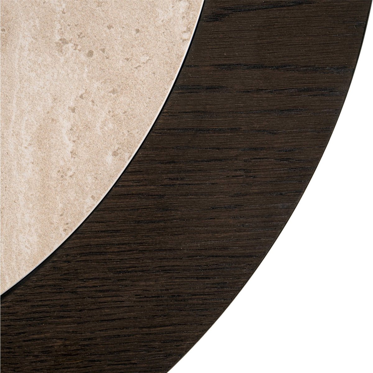 Table d'appoint ronde en travertin, NANDO chêne foncé et travertin beige, RECOLLECTION