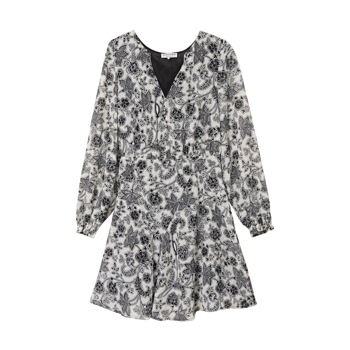 Robe fluide col v manches longues blanc, BONOBO