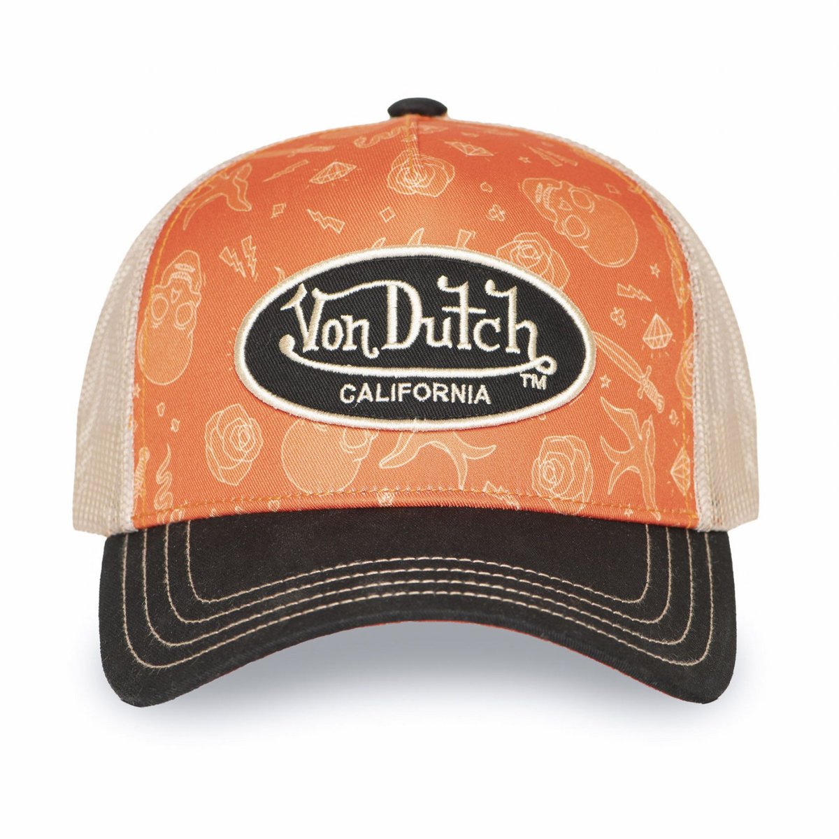 Casquette trucker SUBLI orange/beige/noir, VON DUTCH