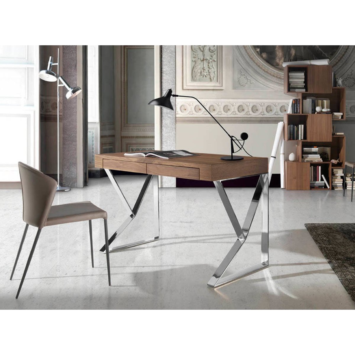 Bureau en noyer et acier chromé noyer | acier, ANGEL CERDA