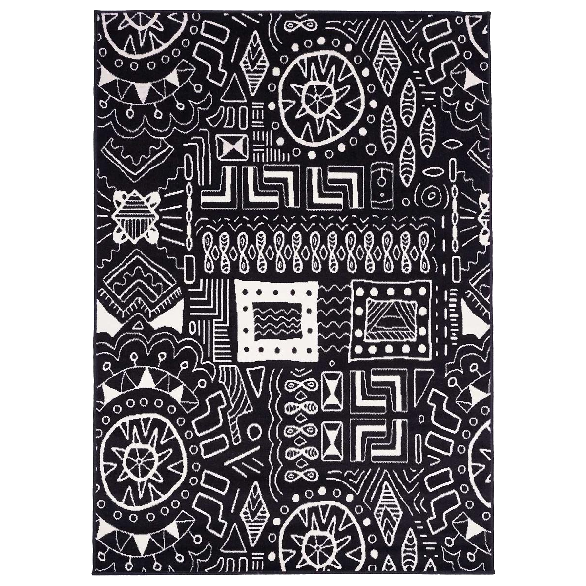 Tapis chambre tissé motif ethnique LYN1 MOTIF noir, UN AMOUR DE TAPIS