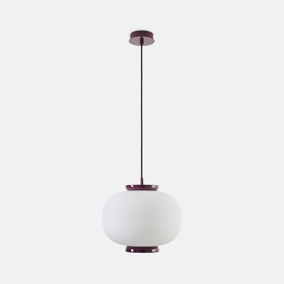 Suspension en verre opaline rainuré et métal fer, diamètre 33 cm, TILAN aubergine, LA REDOUTE INTERIEURS