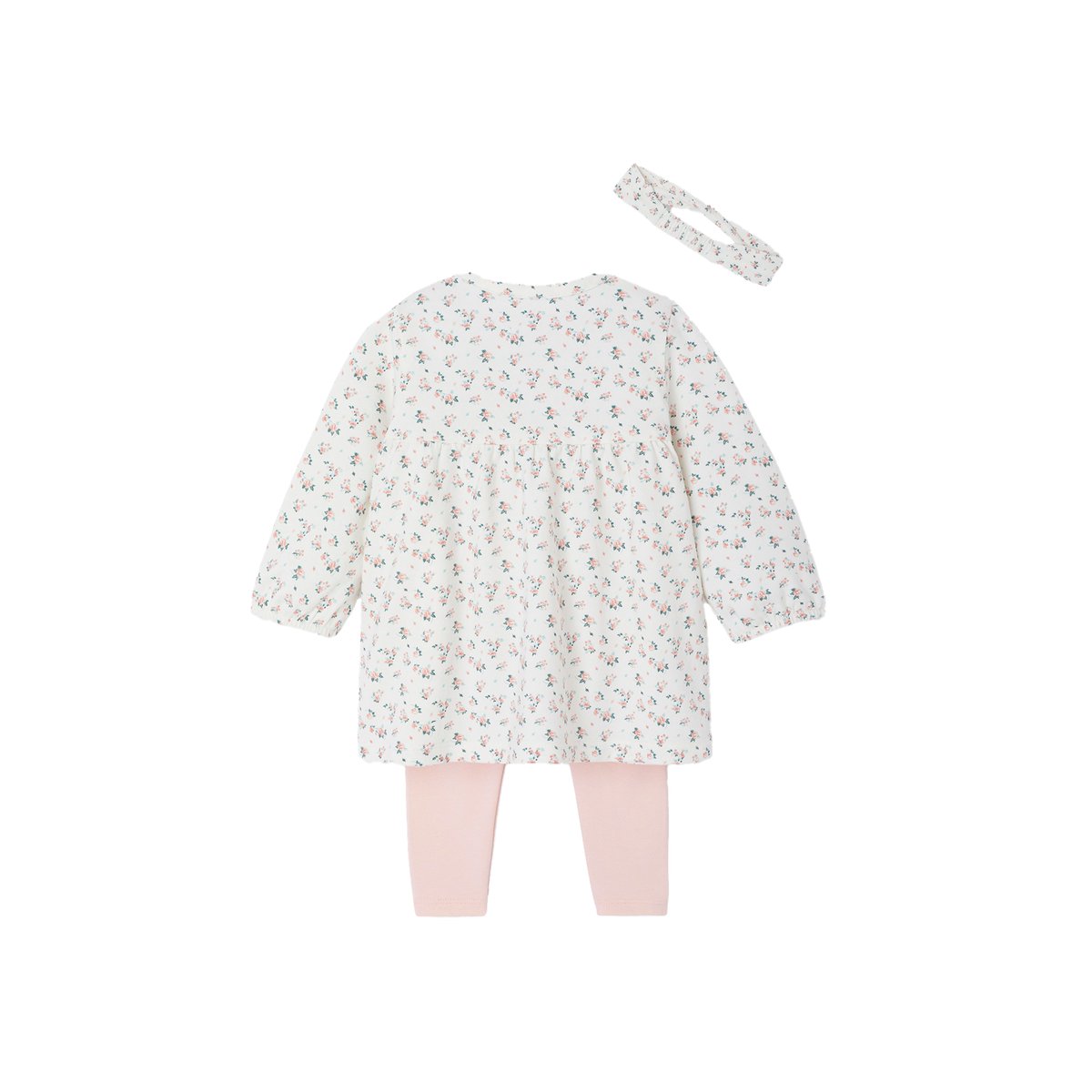 Ensemble bébé naissance 3 pièces bandeau, robe à motifs et legging nude imprimé, VERTBAUDET