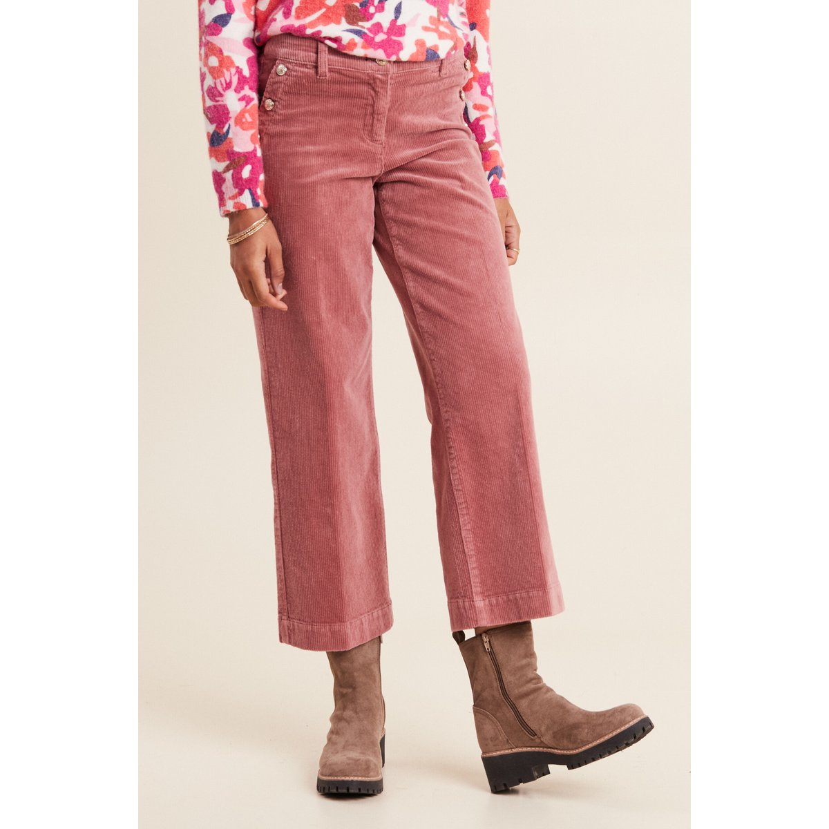 Pantalon large velours côtelé rose framboise, BREAL