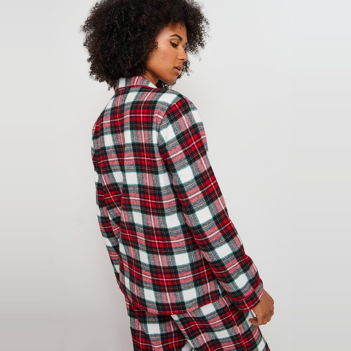 Pyjama col tailleur à carreaux en flanelle 100% coton BIO reveillon, MONOPRIX