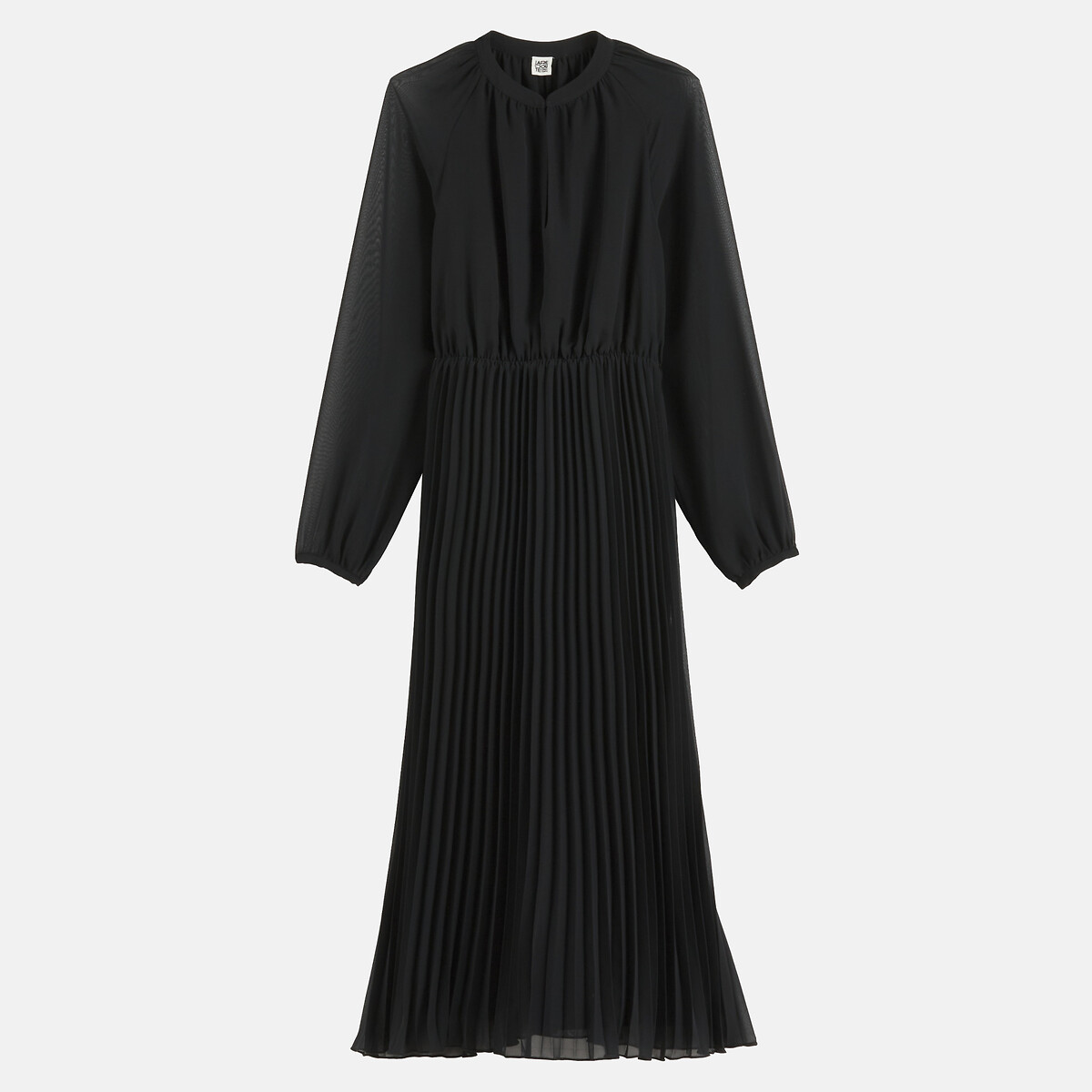 Robe longue plissée à manches longues et col rond noir, LA REDOUTE COLLECTIONS