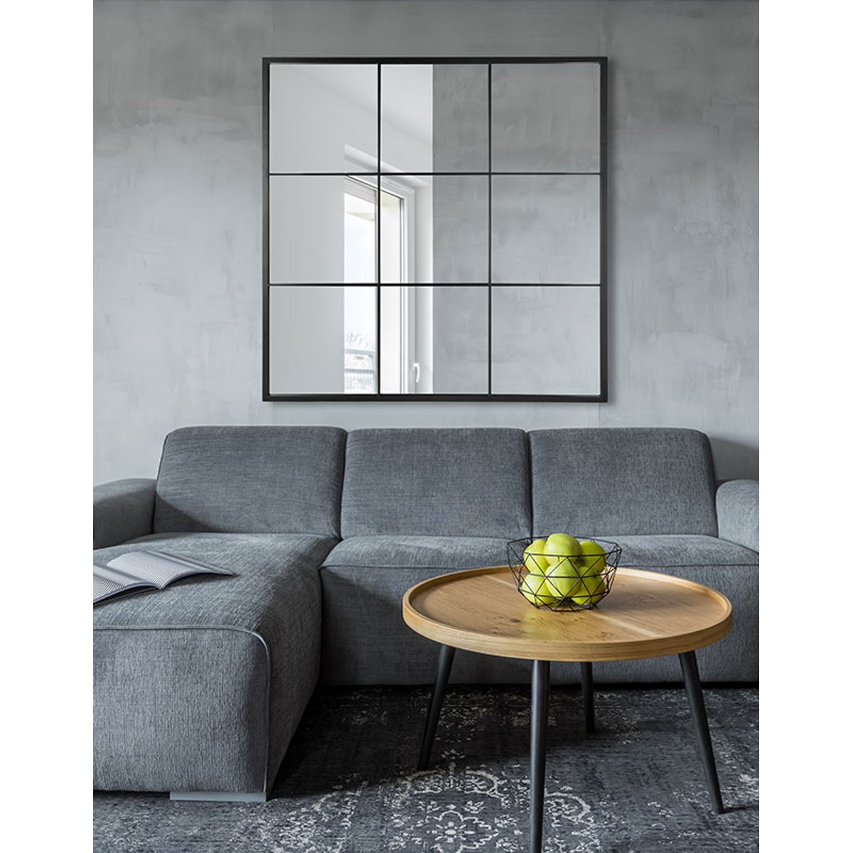 Miroir fenêtre 9 vues 100x100cm noir, EMDE