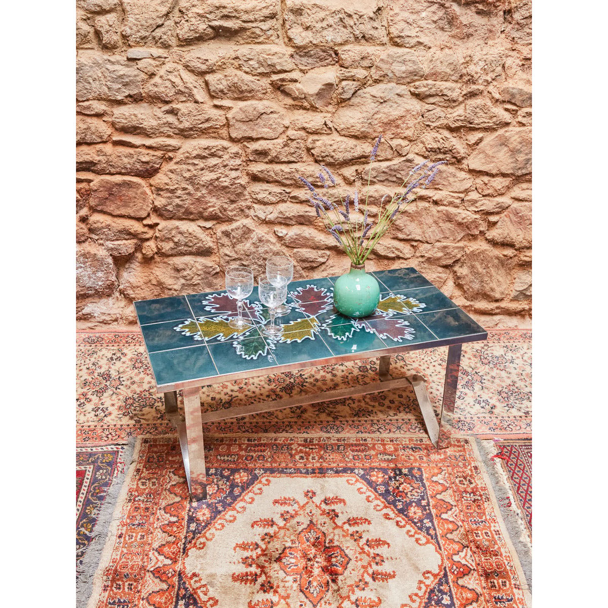Table basse en céramique Léonie N°1013 - Bon état vert, DEBONGOUT