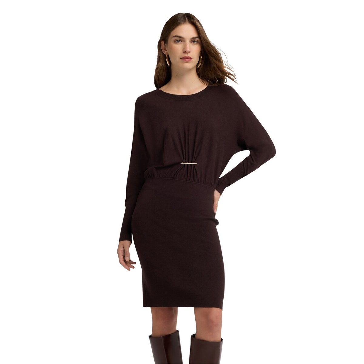 Robe fourreau avec drapé marron, MOTIVI