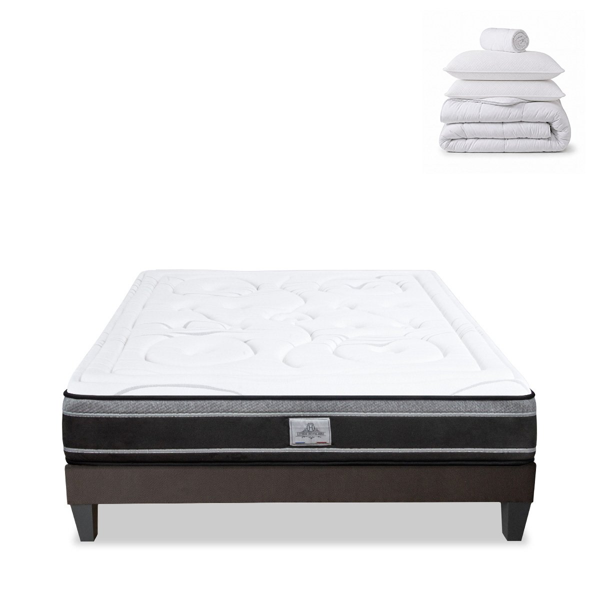 Pack Prêt à dormir DIVIN Matelas Ressorts ensachés + Sommier + Accessoires blanc, HYPSOM