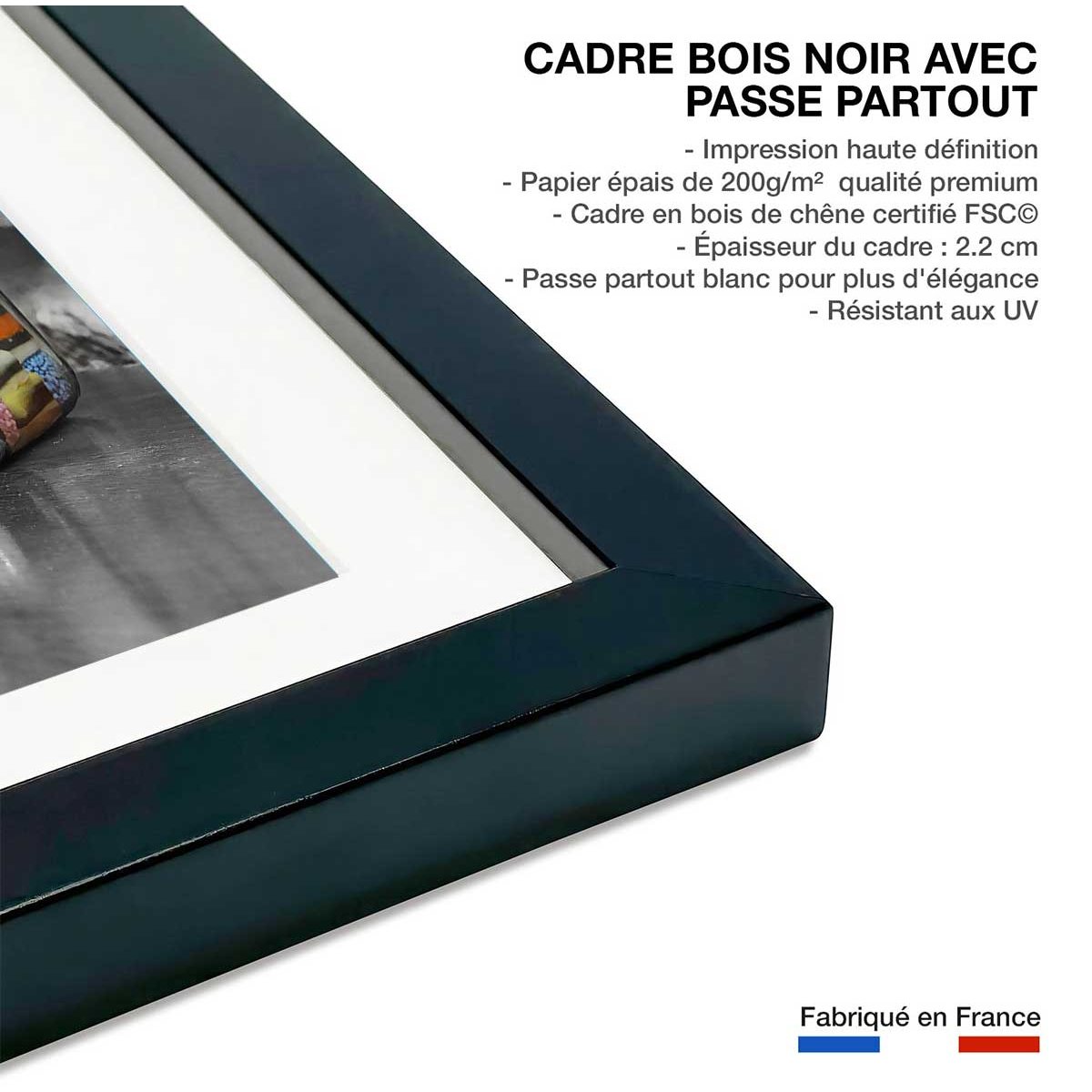 Affiche bonbons arlequins et roudoudous affiche + cadre en bois - noir, HEXOA