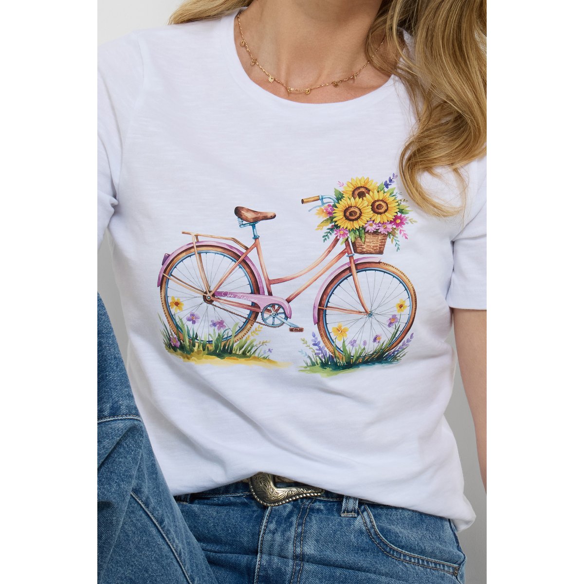 T-shirt à motif tournesol et bicyclette blanc, JOE BROWNS